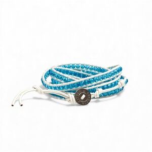 Victoria‎ Emerson Wrap Bracelet Blue Beads White Leather